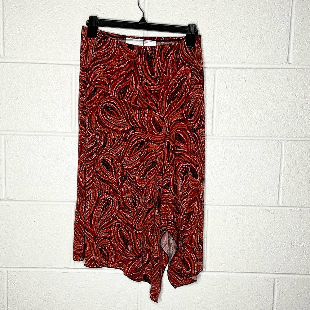 < Vintage Worthington Red and Black Asymmetrical Midi Skirt >